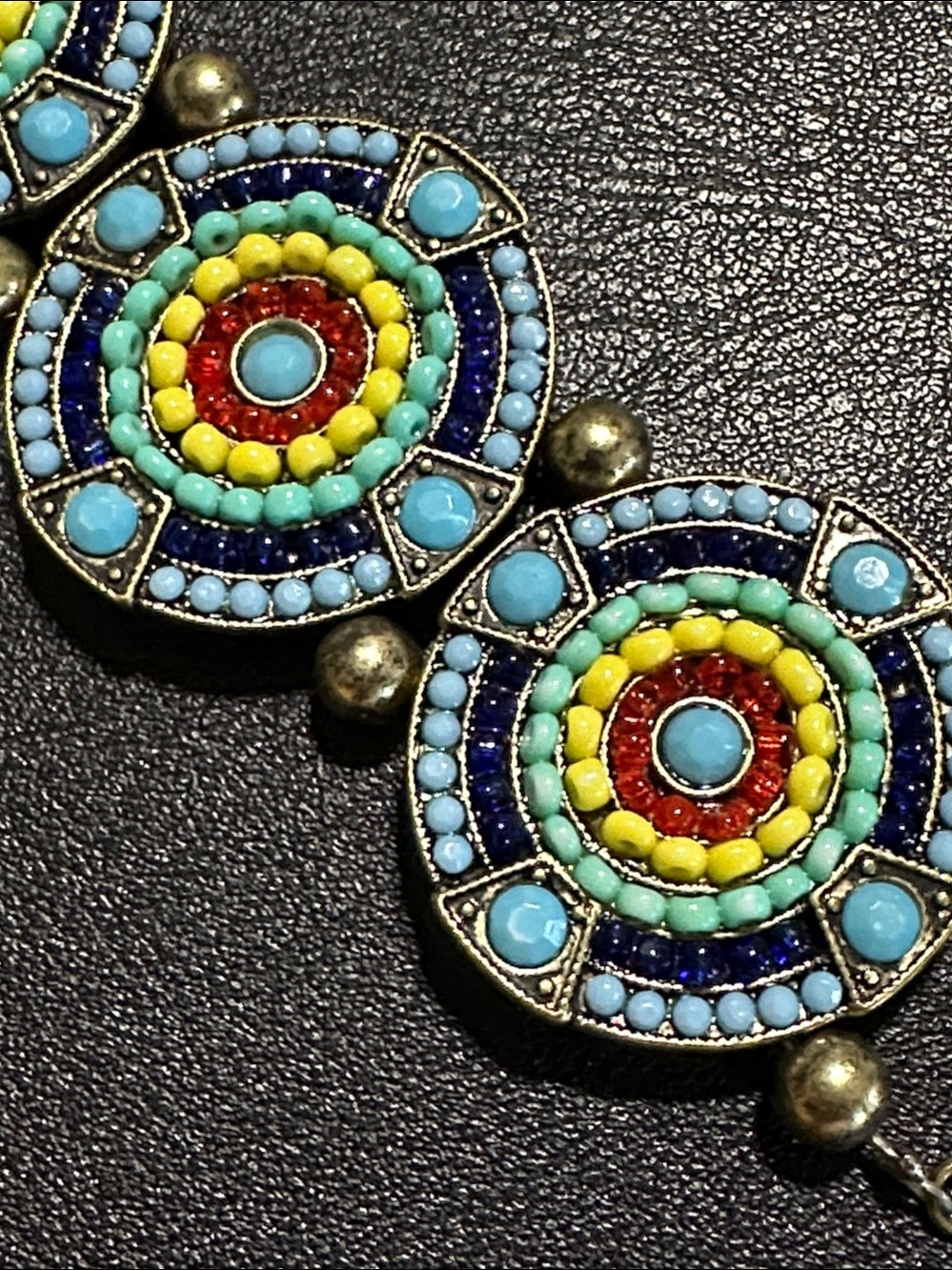Bronze Tone Medallion Style Multicolored Bead Inlay Bracelet - Picture 3 of 16